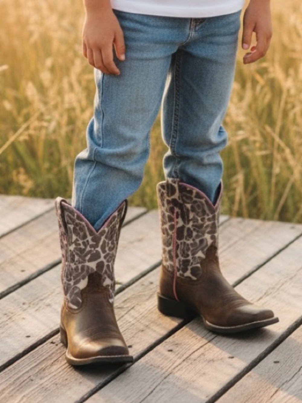 Ariat Brown Leather Cowgirl Boots with Pink & Cream Patterned Shaft size 1